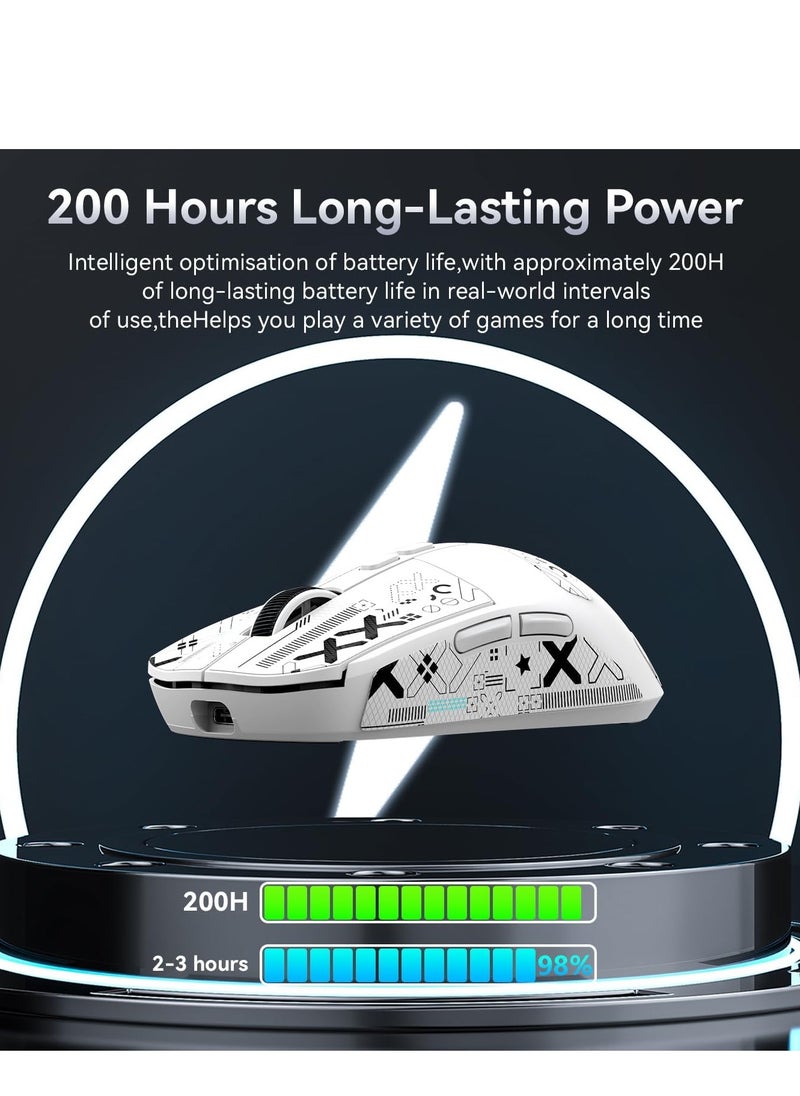 X6 49g Superlight Wireless Gaming Mouse with Magnetic RGB Charging Dock, BT/2.4GHz Wireless/Wired Mouse, PixArt PAW3395 Sensor, 26000DPI, Griptape, 200Hrs Battery for Win/Mac (White）