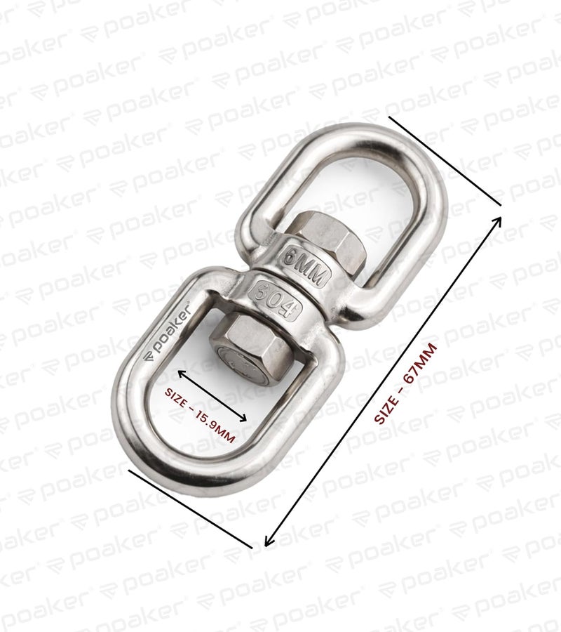 Poaker 304 Stainless Steel Double Ended Swivel Eye Hook - Heavy Duty Double Eye Chain Swivel Shackle for Hanging Plants and Marine Rigging (6MM 1 PCS) - Image 2