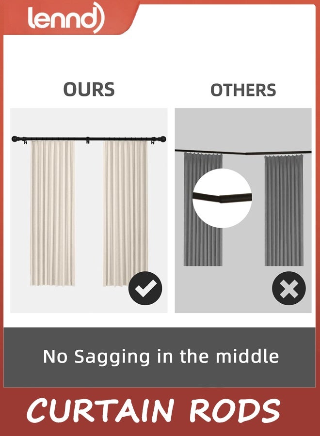 لينند قضبان ستائر للنوافذ بطول 1.82 متر إلى 3.65 متر، طقم قضبان ستائر مزخرفة، قضيب ستارة معدني أسود غير لامع شديد التحمل مع دعامات - Image 5