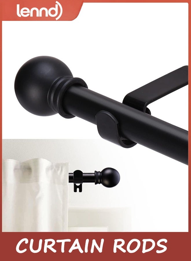 لينند قضبان ستائر للنوافذ بطول 1.82 متر إلى 3.65 متر، طقم قضبان ستائر مزخرفة، قضيب ستارة معدني أسود غير لامع شديد التحمل مع دعامات - Image 1