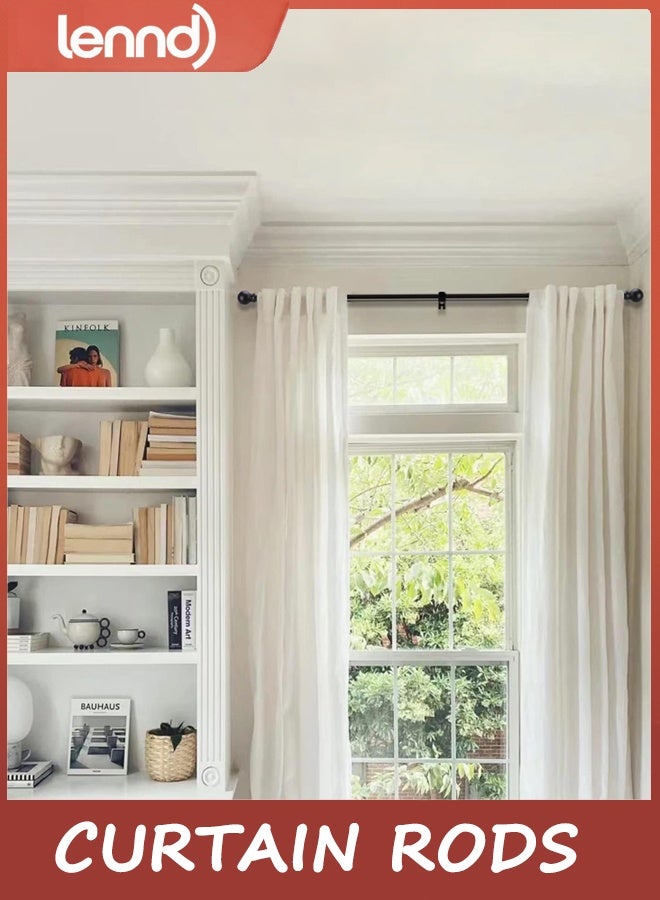 لينند قضبان ستائر للنوافذ بطول 1.82 متر إلى 3.65 متر، طقم قضبان ستائر مزخرفة، قضيب ستارة معدني أسود غير لامع شديد التحمل مع دعامات - Image 4