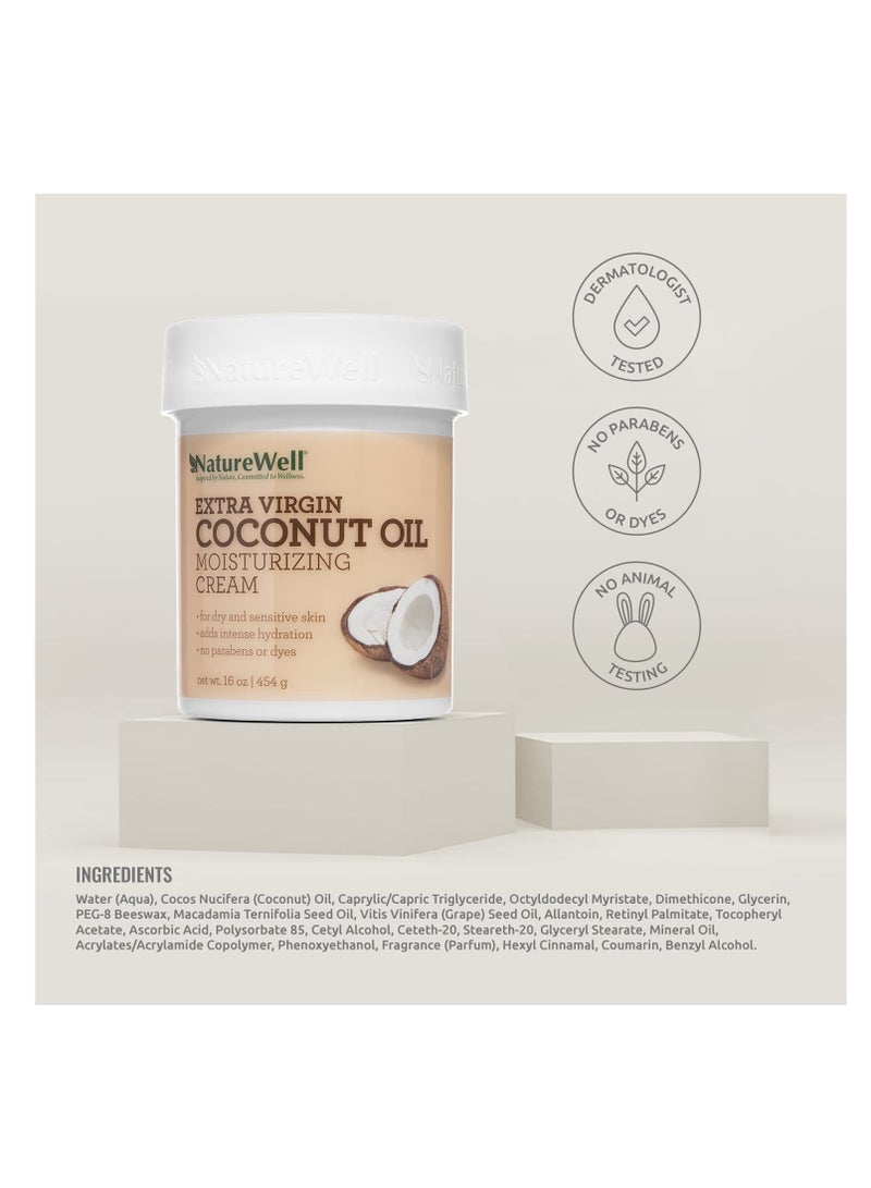 NATURE WELL كريم ترطيب الوجه والجسم واليدين بزيت جوز الهند البكر الممتاز من NATURE WELL، يعيد حاجز الرطوبة في البشرة، ويوفر ترطيبًا مكثفًا للبشرة الجافة والباهتة، 16 أونصة (قد يختلف التغليف) - Image 1