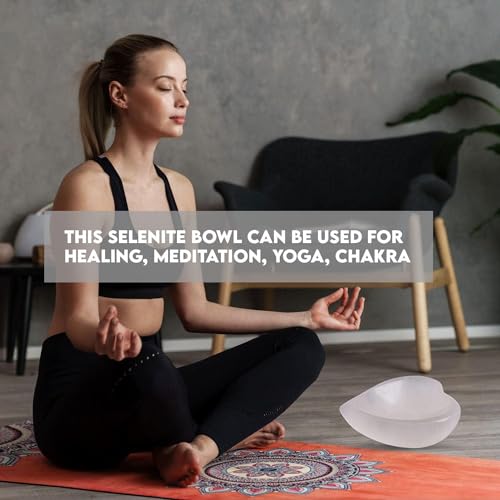 Himalayan Glow Natural Selenite Bowl Heart Shape Selenite Crystal - 10 cm for Reiki Healing Meditation & Decoration, Idle for Gift, Home, Office, White - Image 4
