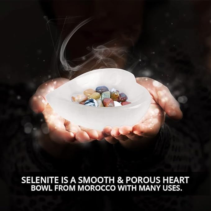 Himalayan Glow Natural Selenite Bowl Heart Shape Selenite Crystal - 10 cm for Reiki Healing Meditation & Decoration, Idle for Gift, Home, Office, White - Image 3