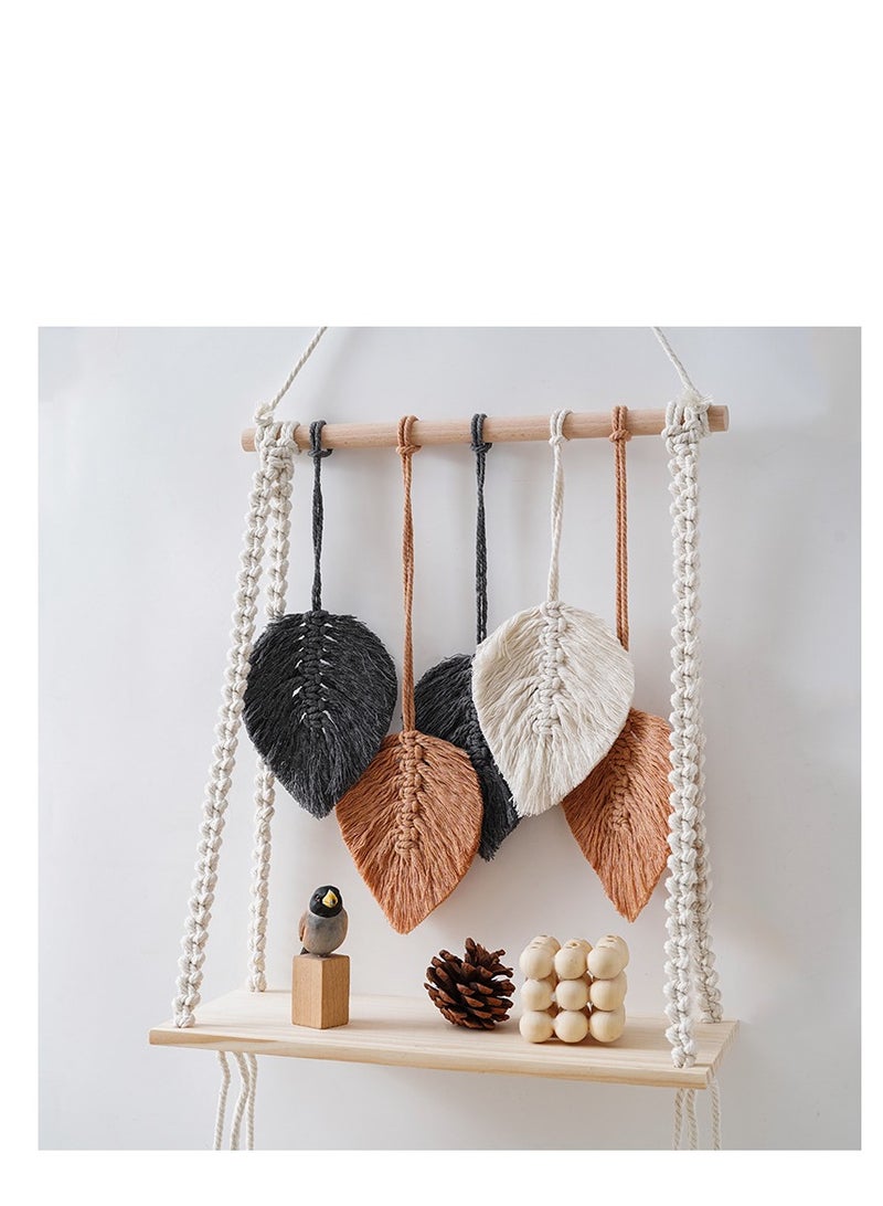 Y&D Macrame Wall Hanging Shelf, Boho Hanging Wall Decor Boho Shelf Woven Leaf Tapestry Shelf Boho Bookshelf Wood Floating Shelf for Bedroom Living Room Nursery Bathroom - Image 2