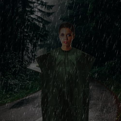 HACER Hooded Raincoat Hooded Universal Outdoor Water Resistant Portable Rainwear Suit for Men Women Boys & Girls (Dark Green) - Image 3