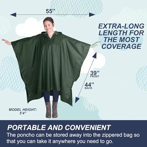 HACER Hooded Raincoat Hooded Universal Outdoor Water Resistant Portable Rainwear Suit for Men Women Boys & Girls (Dark Green) - Image 4