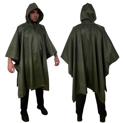 HACER Hooded Raincoat Hooded Universal Outdoor Water Resistant Portable Rainwear Suit for Men Women Boys & Girls (Dark Green) - Image 5