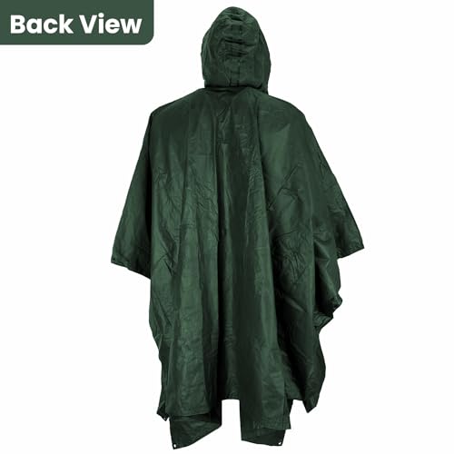 HACER Hooded Raincoat Hooded Universal Outdoor Water Resistant Portable Rainwear Suit for Men Women Boys & Girls (Dark Green) - Image 2