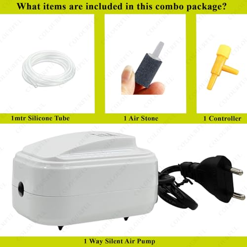 COLOURFUL - Silent with Oxygen Air Pump for Aquarium, Super noiseless air Pump with Single air outlets for Fish Tank | Suitable UP to 300L | BL-608SA (1 Way, Combo-2) - Image 2