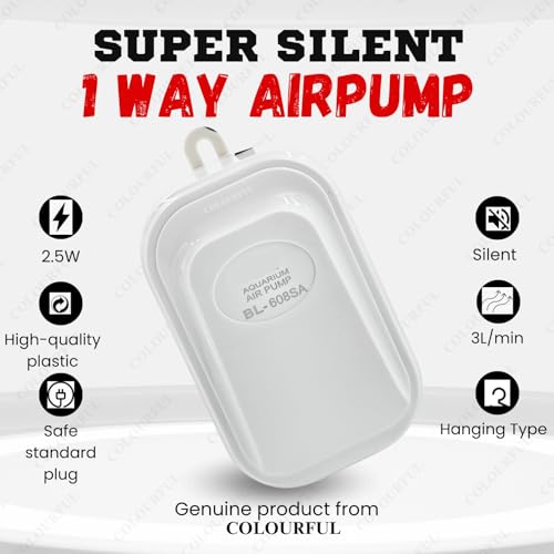 COLOURFUL - Silent with Oxygen Air Pump for Aquarium, Super noiseless air Pump with Single air outlets for Fish Tank | Suitable UP to 300L | BL-608SA (1 Way, Combo-2) - Image 4