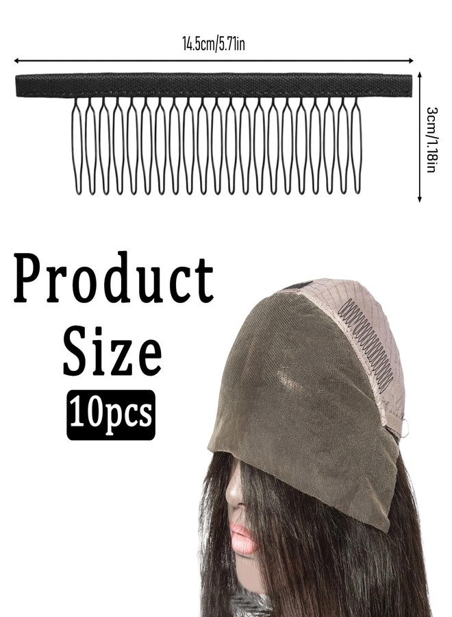 Xosjska 20 Teeth Wig Combs to Secure Wigs, 10 PCS Wig Clips, Metal Teeth & Cloth 20-Teeth, Wigs Comb Clips for Wigcaps Secure Attachment Hairpiece Making DIY Hair Extension, Black - Image 3