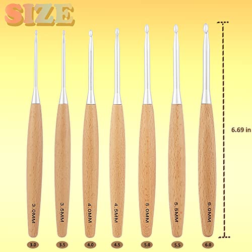 Yarniss Beech Wood Crochet Hooks Set with Case,Ergonomic Handle Crochet Hooks Set 3.0mm~6.0mm - Image 2