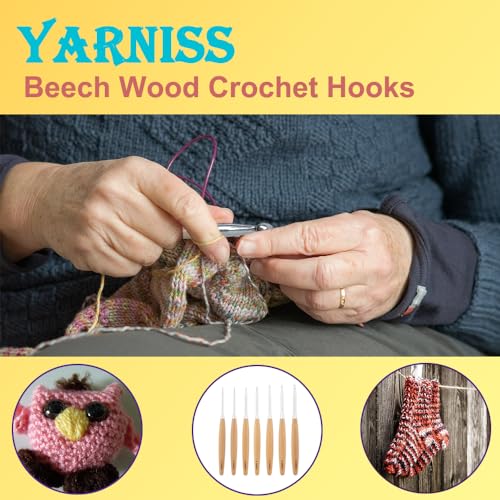 Yarniss Beech Wood Crochet Hooks Set with Case,Ergonomic Handle Crochet Hooks Set 3.0mm~6.0mm - Image 5