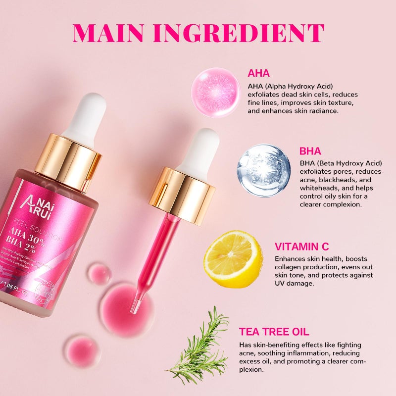 ANAI RUI AHA BHA Face Peel Peeling Solution - Glycolic Acid 30% + Salicylic Acid 2% Face Exfoliator 1 Fl.oz - Image 5