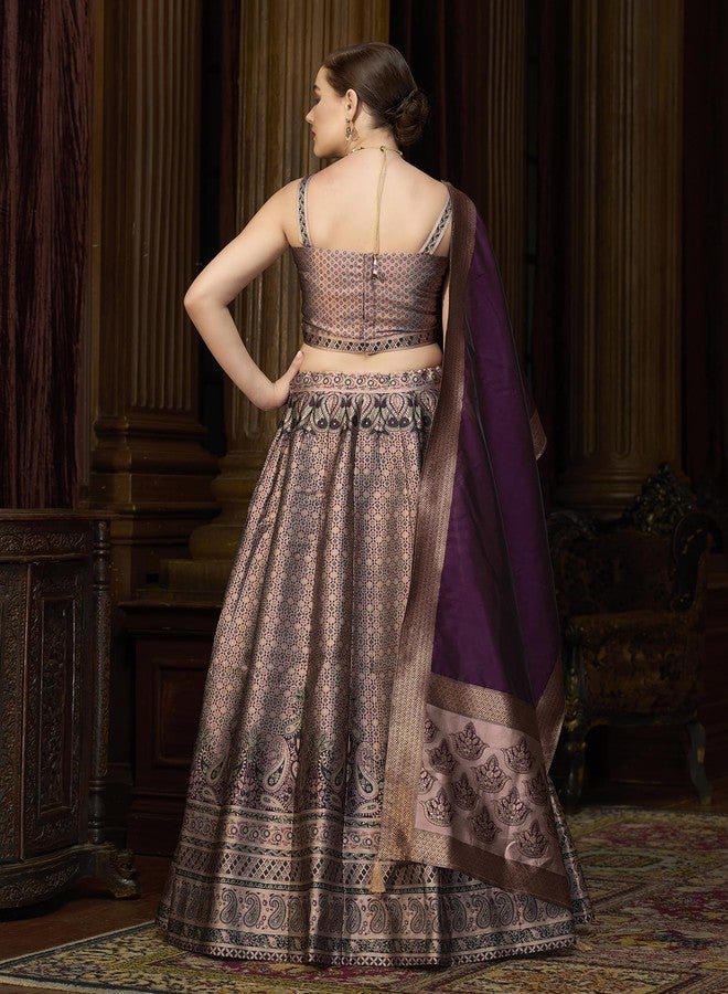 PURVAJA حريمي Kanjiwaram شبه مخيطة Lehenga choli (Saaya-Rose_Free الحجم) - Image 3