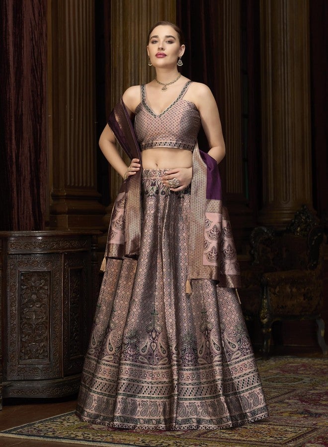 PURVAJA حريمي Kanjiwaram شبه مخيطة Lehenga choli (Saaya-Rose_Free الحجم) - Image 4