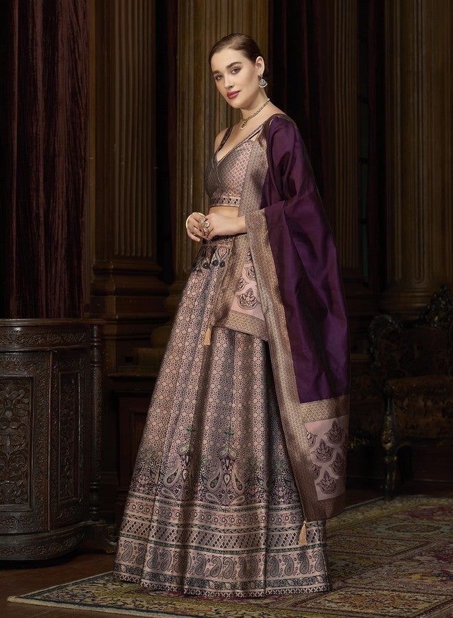 PURVAJA حريمي Kanjiwaram شبه مخيطة Lehenga choli (Saaya-Rose_Free الحجم) - Image 2