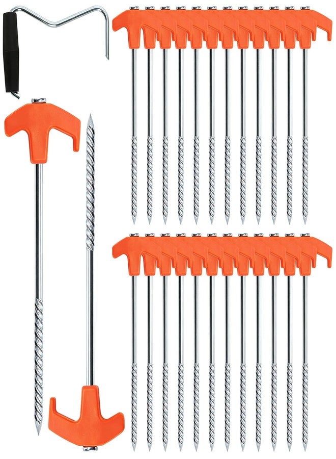 Goaste 24 Pack 8 Inch Heavy Duty Tent Stakes, Galvanized Non-Rust Steel Tent Stake, Metal Tent Pegs with Nail Puller, Orange Ground Anchors for Canopies, Camping Patio, Garden, Grassland, Outdoor - Image 1