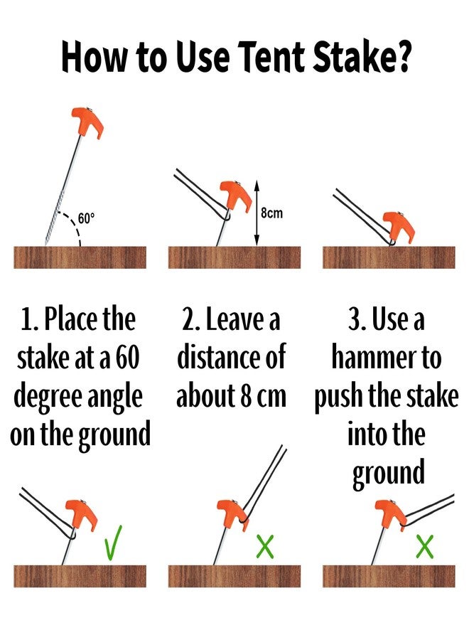 Goaste 24 Pack 8 Inch Heavy Duty Tent Stakes, Galvanized Non-Rust Steel Tent Stake, Metal Tent Pegs with Nail Puller, Orange Ground Anchors for Canopies, Camping Patio, Garden, Grassland, Outdoor - Image 5