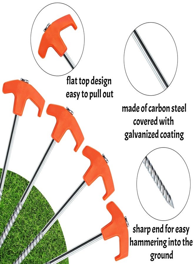 Goaste 24 Pack 8 Inch Heavy Duty Tent Stakes, Galvanized Non-Rust Steel Tent Stake, Metal Tent Pegs with Nail Puller, Orange Ground Anchors for Canopies, Camping Patio, Garden, Grassland, Outdoor - Image 3