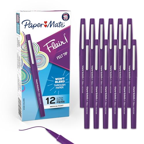 Paper Mate Flair Felt Tip Pens, Medium Point (0.7mm), Vivid Purple, 12 Count - For Teachers, Students, Classroom Use, Note-Taking, Arts & Crafts - Image 1