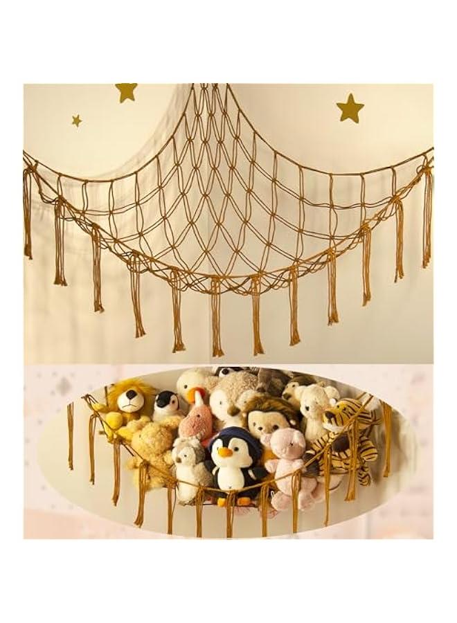 Generic Stuffed Animal Hammock-Large Stuffed Animal Net For Toys Corner-Hanging Stuff Animal Toy Storage Organizer For Plush Plushie Display Caramel Toy Storage Girl Room Bedroom Boho Nursery Decor - Image 1