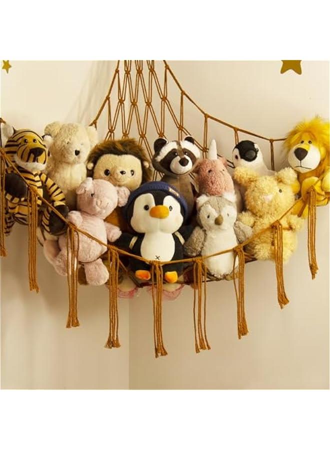 Generic Stuffed Animal Hammock-Large Stuffed Animal Net For Toys Corner-Hanging Stuff Animal Toy Storage Organizer For Plush Plushie Display Caramel Toy Storage Girl Room Bedroom Boho Nursery Decor - Image 2