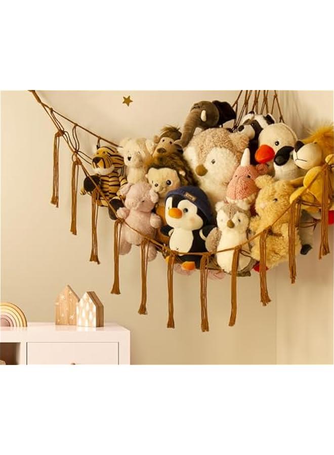 Generic Stuffed Animal Hammock-Large Stuffed Animal Net For Toys Corner-Hanging Stuff Animal Toy Storage Organizer For Plush Plushie Display Caramel Toy Storage Girl Room Bedroom Boho Nursery Decor - Image 5