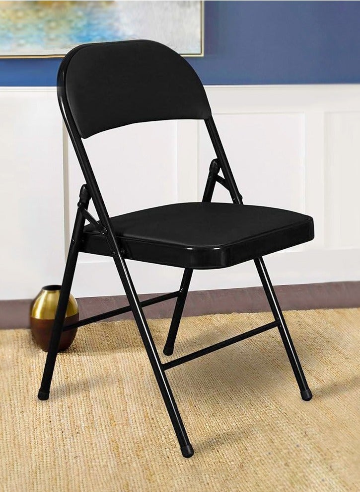HEXAR® Black Foldable Chair with Cushion Seat for Home Office Outdoor Camping Folding Chair 150kg Capacity Metal Frame Chair - Image 1