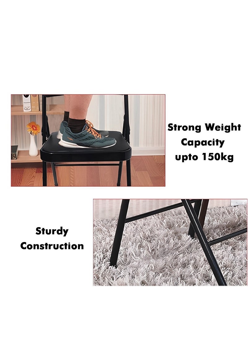 HEXAR® Black Foldable Chair with Cushion Seat for Home Office Outdoor Camping Folding Chair 150kg Capacity Metal Frame Chair - Image 4