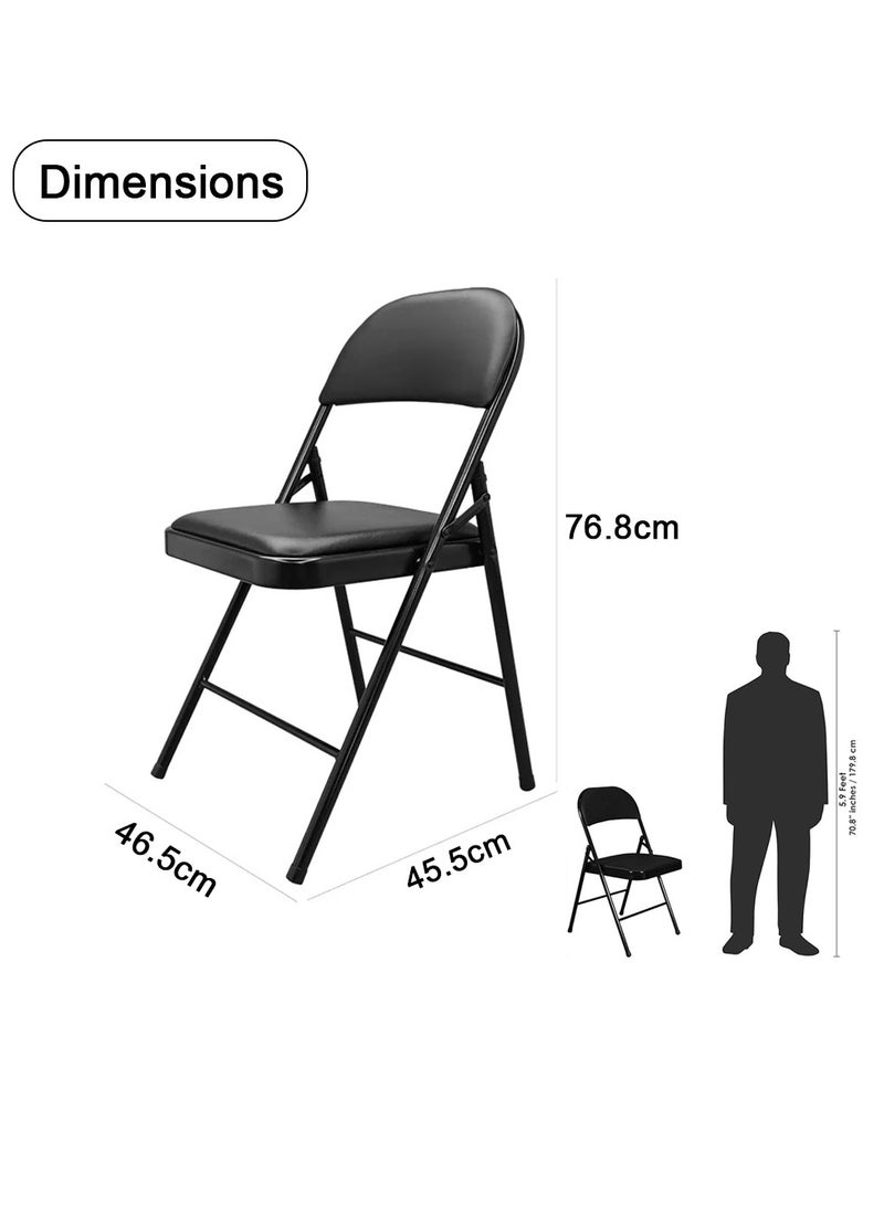 HEXAR® Black Foldable Chair with Cushion Seat for Home Office Outdoor Camping Folding Chair 150kg Capacity Metal Frame Chair - Image 2
