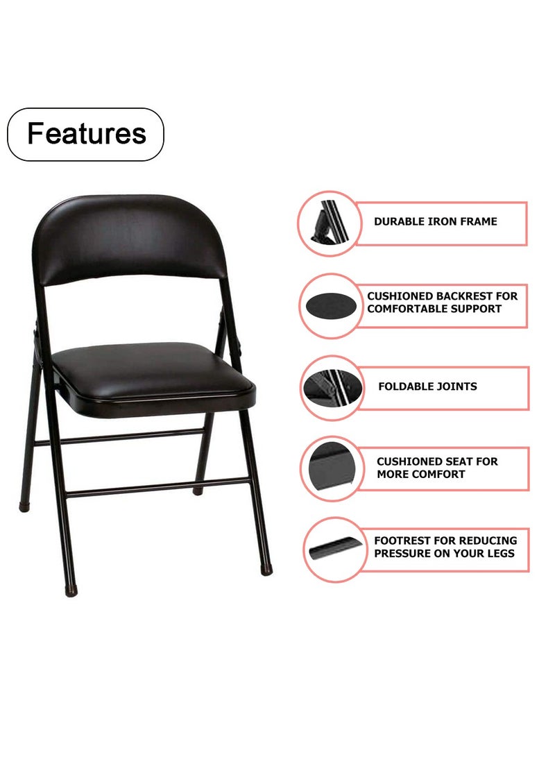HEXAR® Black Foldable Chair with Cushion Seat for Home Office Outdoor Camping Folding Chair 150kg Capacity Metal Frame Chair - Image 5