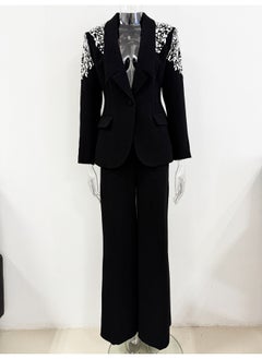 Madam Uniq Fashion New Beaded and Rhinestone Embellished Single Button Suit Jacket and Trouser Set  - Image 2