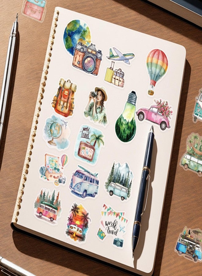 PIGBIT 50PCS Vintage Watercolor Travel Stickers - Retro Vacation Clear Aesthetic Outdoor Adventure Stickers for Scrapbooking, Journaling, Luggage, Travel Decor - Image 3