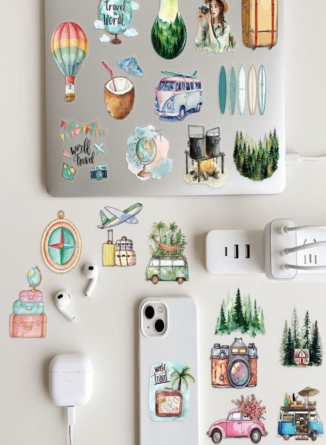 PIGBIT 50PCS Vintage Watercolor Travel Stickers - Retro Vacation Clear Aesthetic Outdoor Adventure Stickers for Scrapbooking, Journaling, Luggage, Travel Decor - Image 2