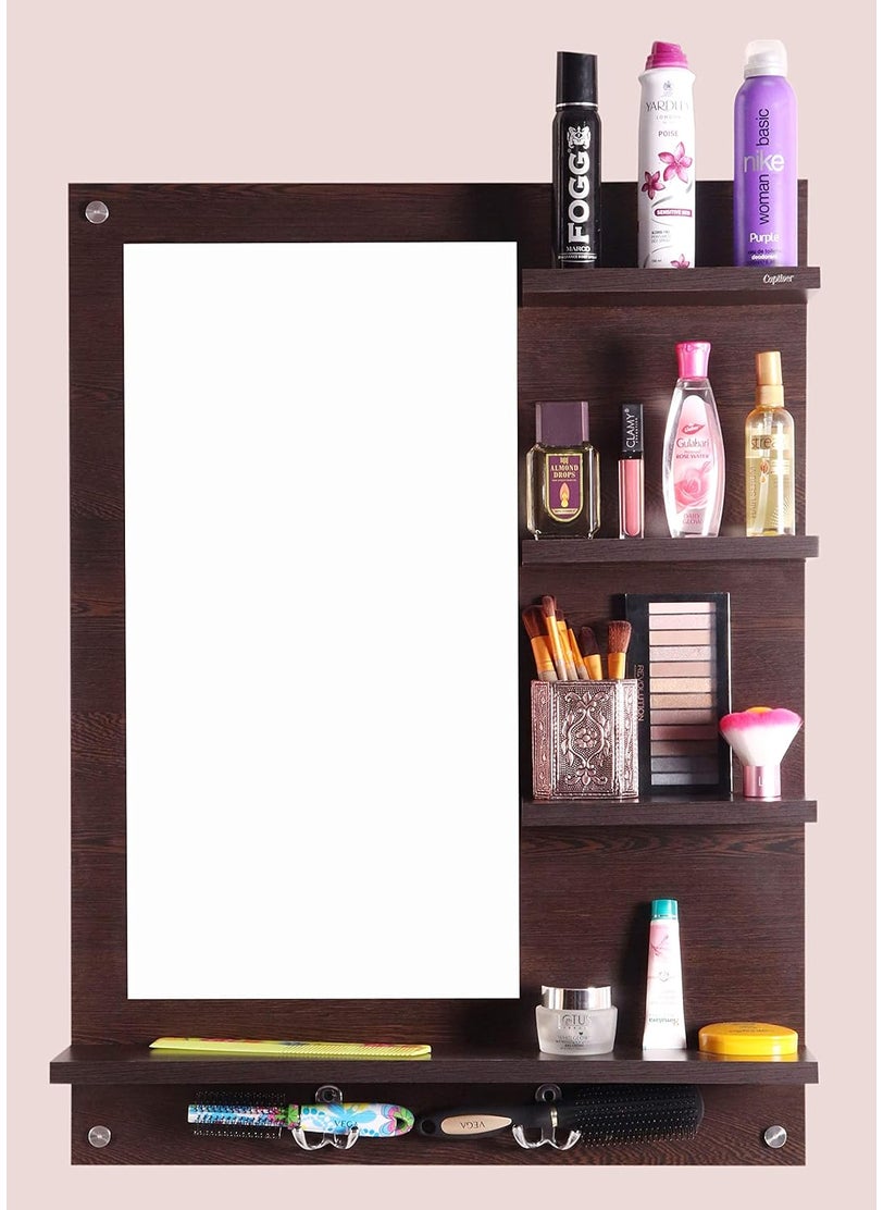 Captiver Captiver Engineered Wood Bellezza Wooden Wall Mounted Dressing Table Stand 60X80 CM Wenge I Mirror Bathroom Organizer Storage Bedroom Living Room Wash Basin Shelf Big 