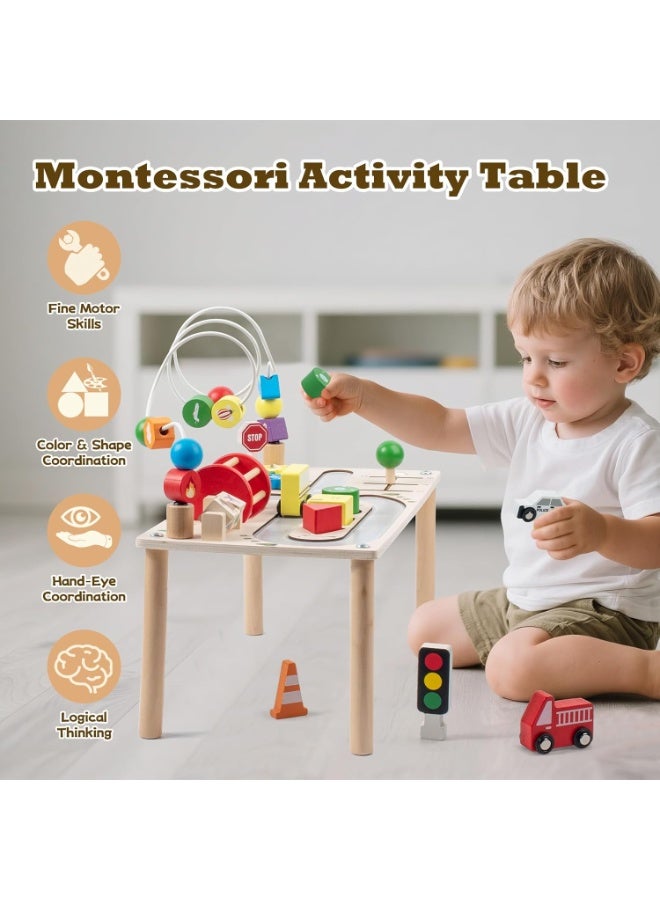 Soofam 7 in 1 Activity Table, Wooden Game Table, Children Game Table, Wooden Montessori Toys for 3 4 5 Years, Sensory Board, Birthday Gifts for Children and Girls from 36+ Months - Image 4