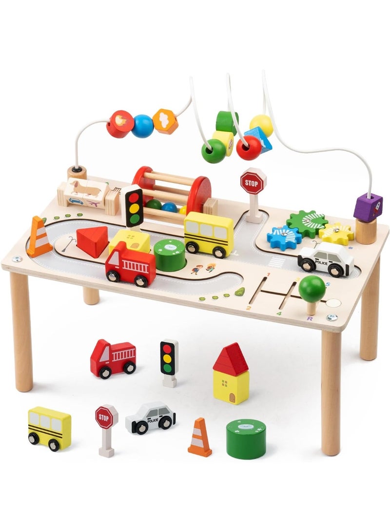 Soofam 7 in 1 Activity Table, Wooden Game Table, Children Game Table, Wooden Montessori Toys for 3 4 5 Years, Sensory Board, Birthday Gifts for Children and Girls from 36+ Months - Image 1