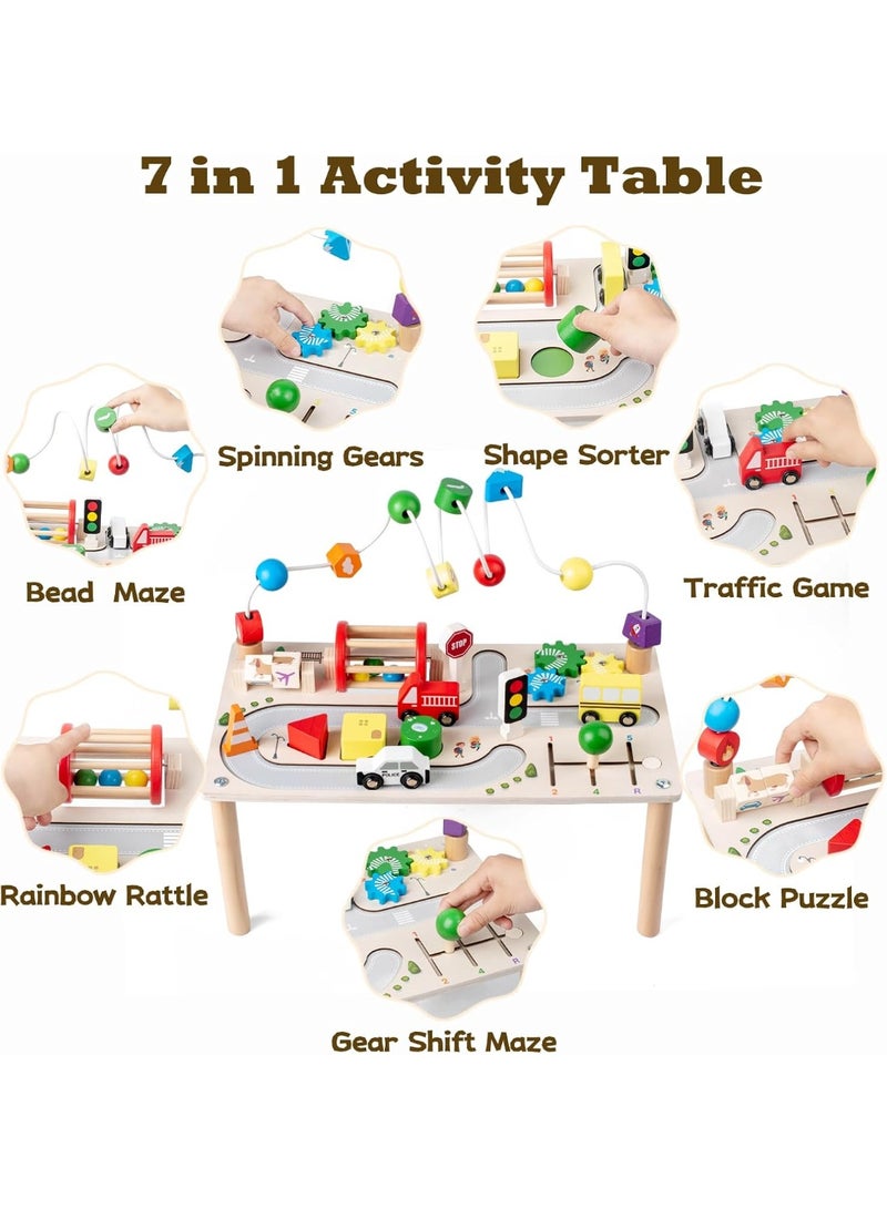 Soofam 7 in 1 Activity Table, Wooden Game Table, Children Game Table, Wooden Montessori Toys for 3 4 5 Years, Sensory Board, Birthday Gifts for Children and Girls from 36+ Months - Image 3