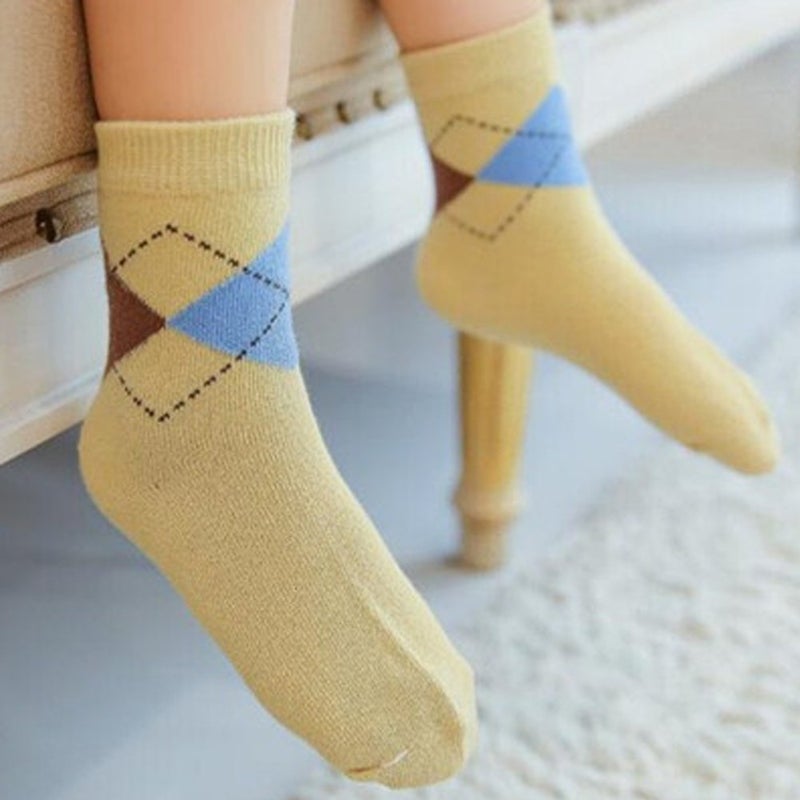 CSXD Little Kids Ankle Socks Girl Boys Cotton Cartoon Crew Socks Toddler Stockings Pack of 5, Argyle plaid Patterned, 6-8 Years Old - Image 2