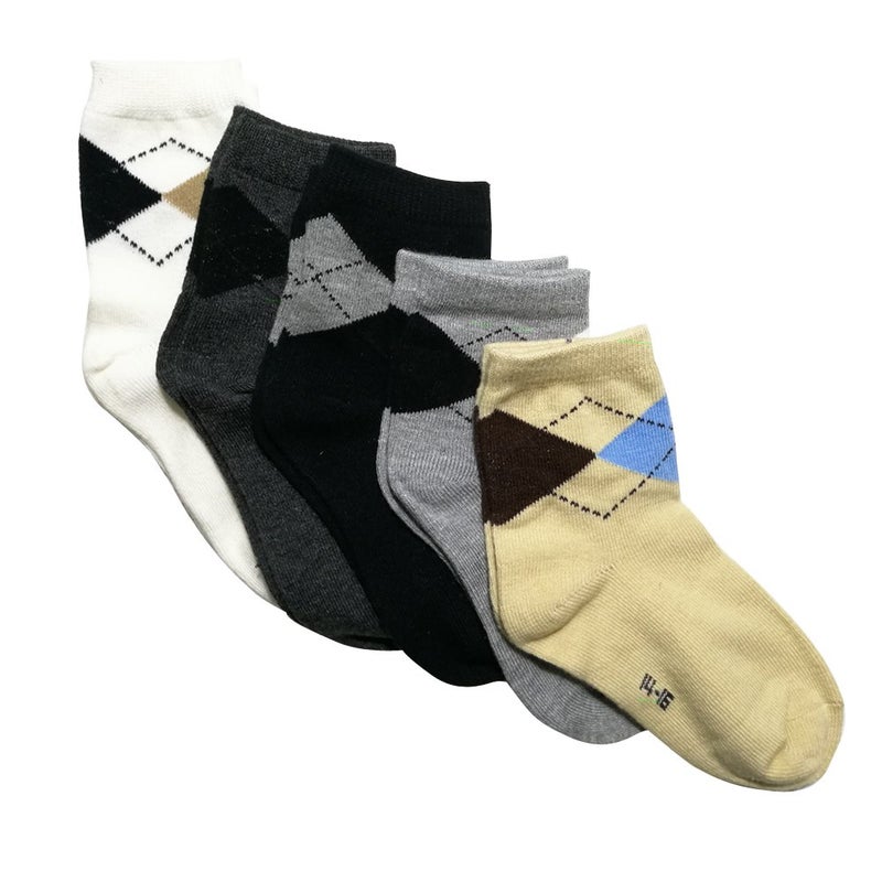 CSXD Little Kids Ankle Socks Girl Boys Cotton Cartoon Crew Socks Toddler Stockings Pack of 5, Argyle plaid Patterned, 6-8 Years Old - Image 3