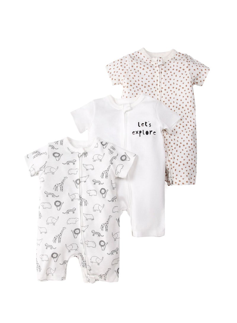 CICILADY Baby 3-Pack Short-Sleeve Onesies Bodysuit Baby Boy Girl Cotton Short Sleeve Zipper Rompers Infant 2-way Zippers Comfy Summer Jumpsuit