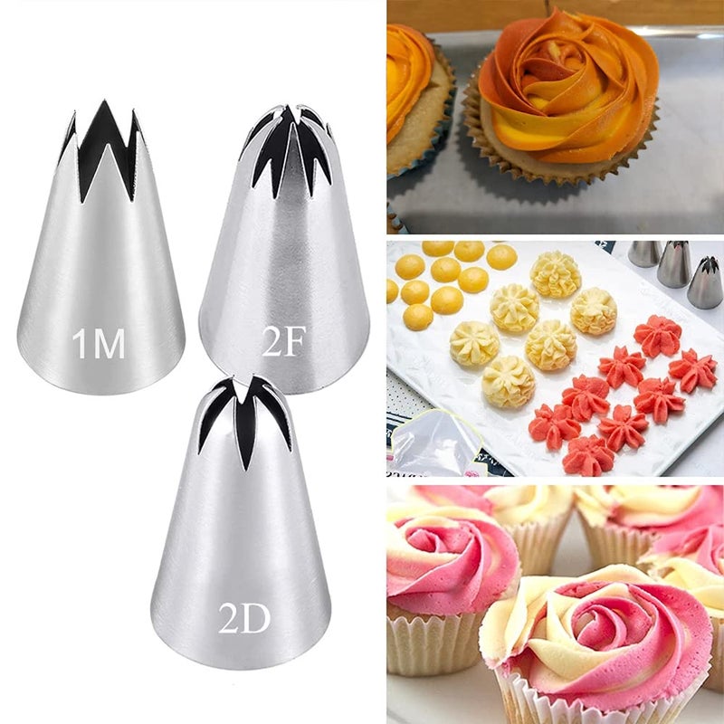 jaexest Icing Piping Tip Set,3 Large Decorating Tips Stainless Steel,DIY Cream Rose Flower Piping Tips,Cupcake Pastry Tips for Cake Decorating(1M 2D 2F) - Image 1