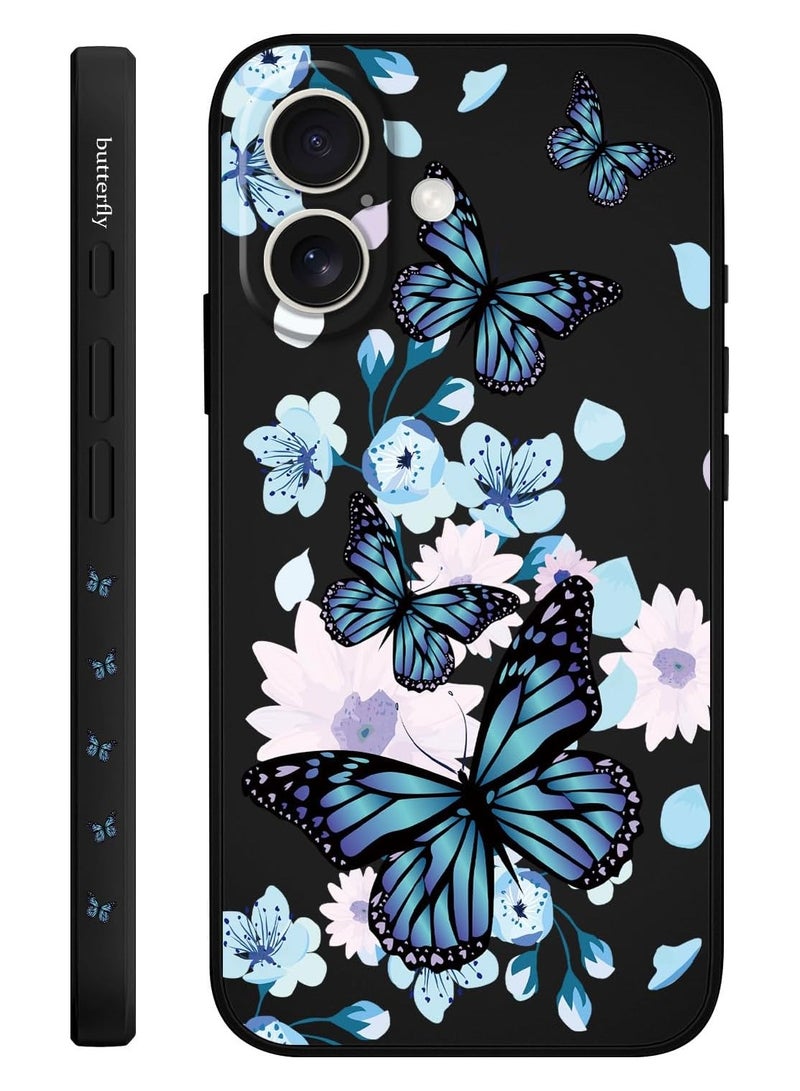 for iPhone 16 Plus Case Anti Scratch Microfiber Lining Phone Cover Silicone Ultra Slim Case for iPhone 16 Plus 6.7 inch-Aurora Butterfly Black - Image 1