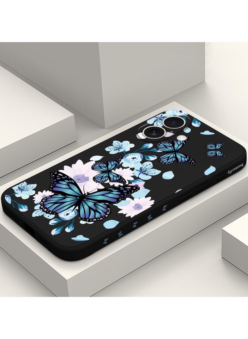 for iPhone 16 Plus Case Anti Scratch Microfiber Lining Phone Cover Silicone Ultra Slim Case for iPhone 16 Plus 6.7 inch-Aurora Butterfly Black - Image 2