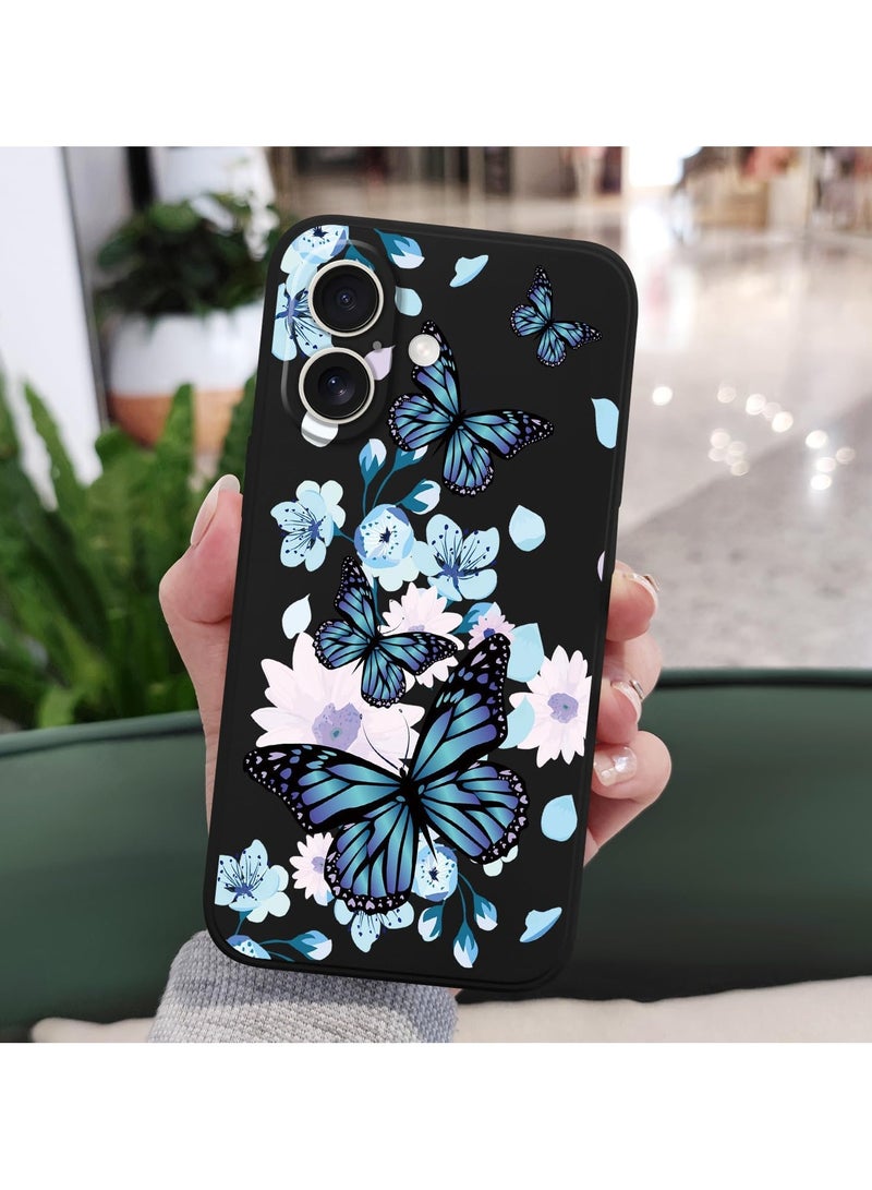 for iPhone 16 Plus Case Anti Scratch Microfiber Lining Phone Cover Silicone Ultra Slim Case for iPhone 16 Plus 6.7 inch-Aurora Butterfly Black - Image 3