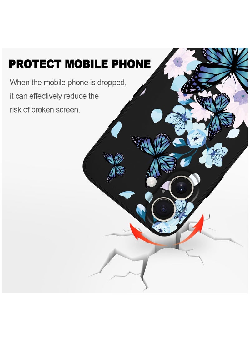 for iPhone 16 Plus Case Anti Scratch Microfiber Lining Phone Cover Silicone Ultra Slim Case for iPhone 16 Plus 6.7 inch-Aurora Butterfly Black - Image 5