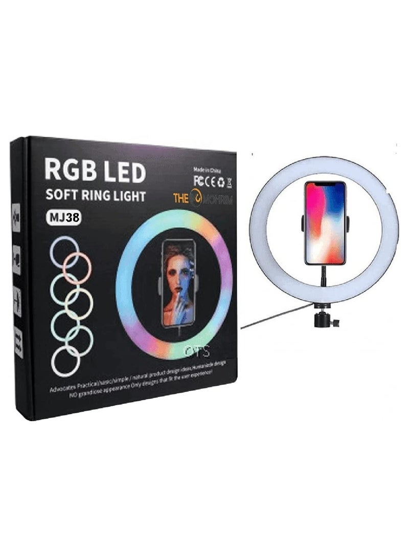 MJ-38 RGB LED Soft Ring Light With Phone Tripod Stand For Camera Smartphones Shooting Vlogging And Reels - Image 1