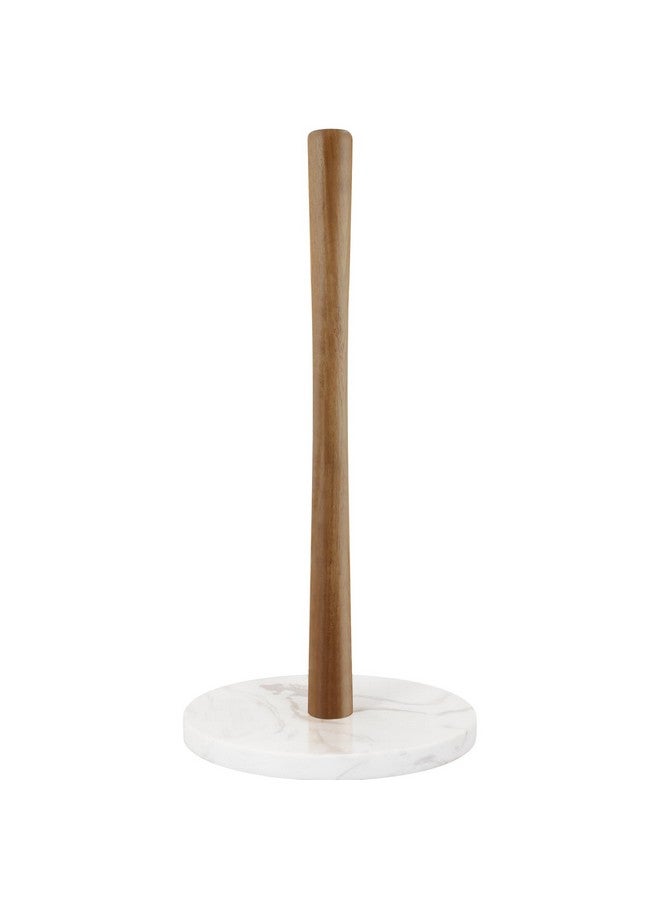 Buruis Wood Paper Towel Holder, Marble Base Modern Decorative Countertop Standing Rolls Holder for Kitchen, Toilet, Pantry and Bathroom (Marble Base White) - Image 1
